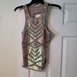 Free People Blush Sequin Tank Top